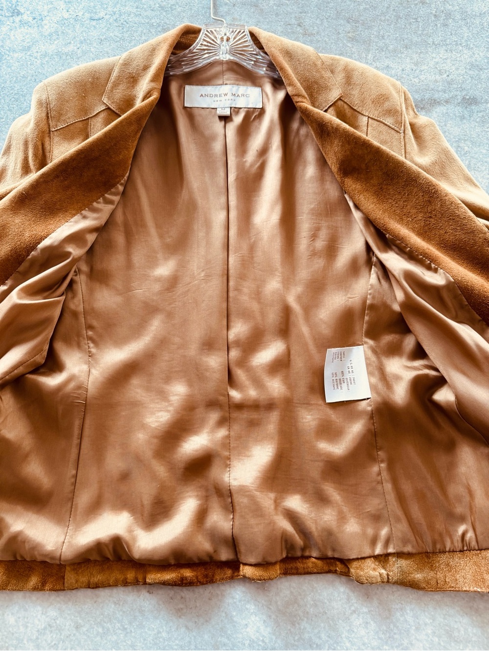 Andrew Marc Women’s Tan Subtle Tiger Stripe Suede Jacket - Picture 6 of 7